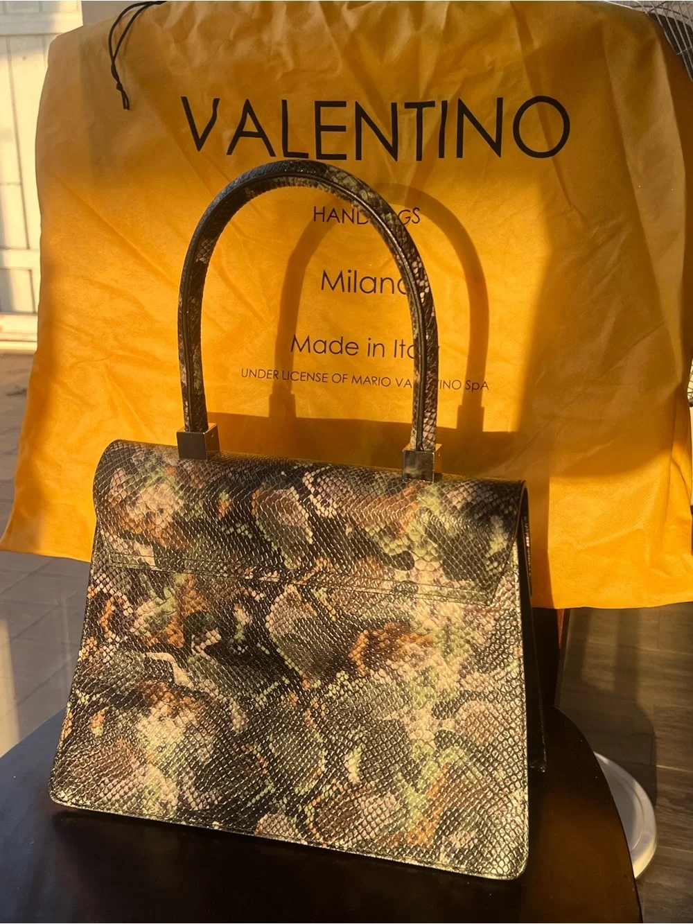 Valentino Multicolor Camouflage Print Leather Top-Handle Satchel